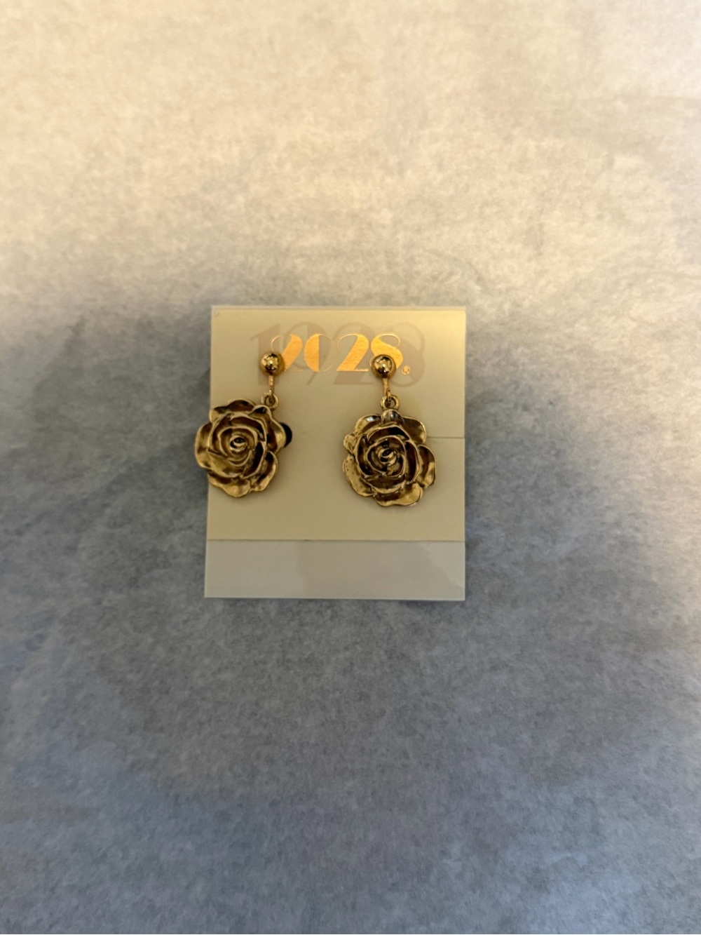 1928 Gold-Tone Rose Dangle Earrings